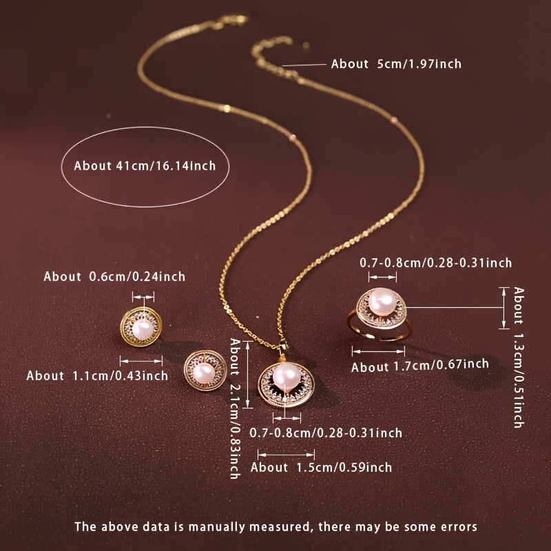 Women’s Freshwater Pearl Jewelry Set Necklace Earrings Ring Gift Box