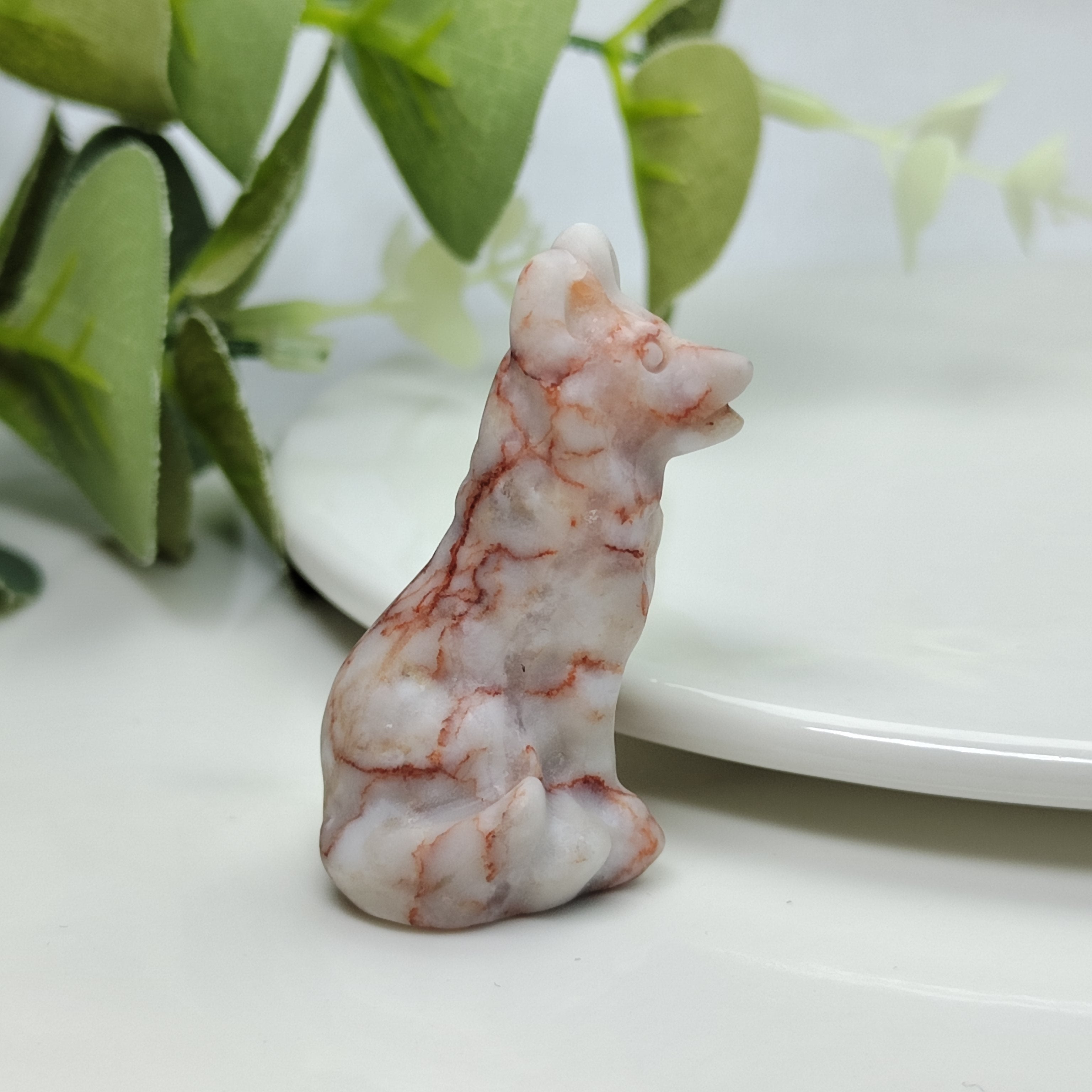 Kristall bilan oymali Bo'ri figuriya, uy bezaklari va sovg'alar uchun hayvon skulpturasi