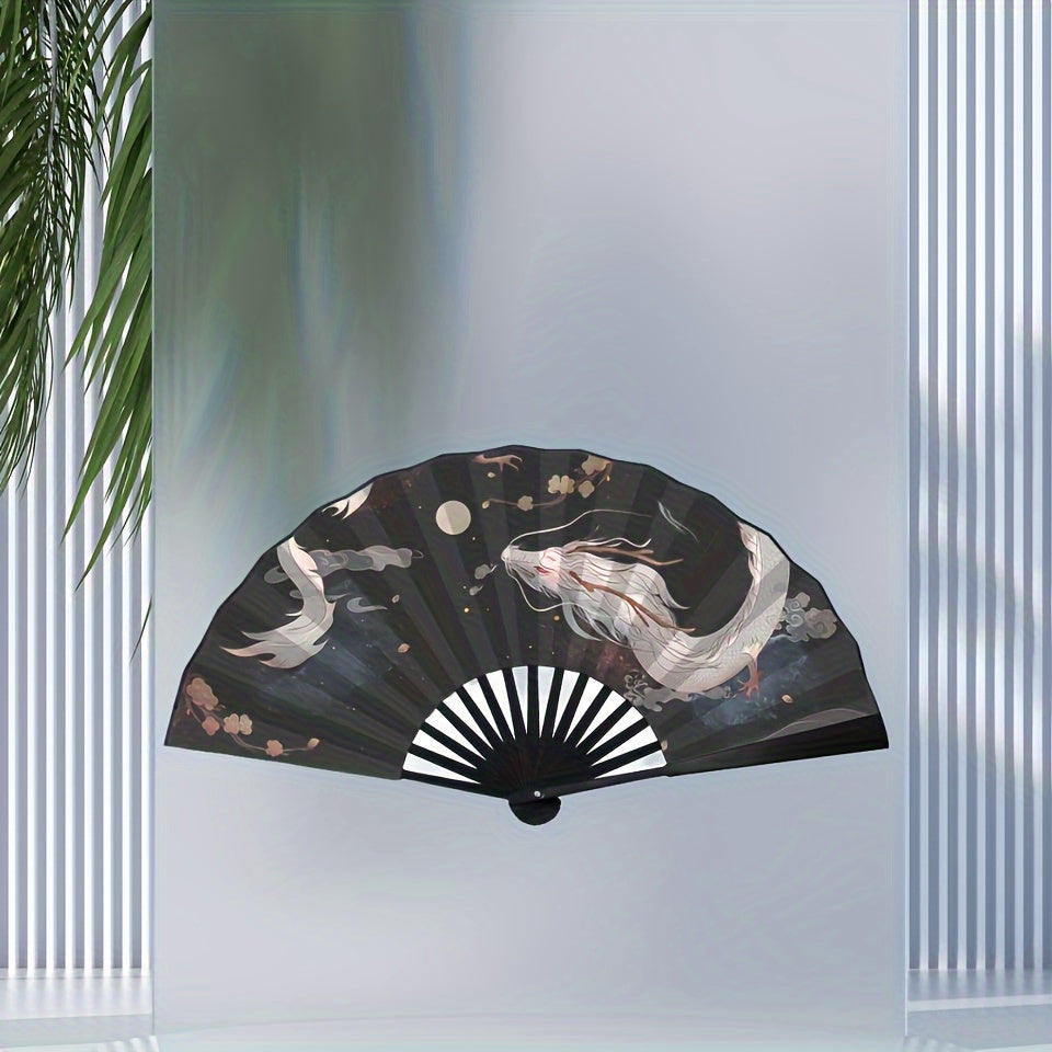 White Folding Fan with Silky Fabric Chinese Design for Men and Summer Use