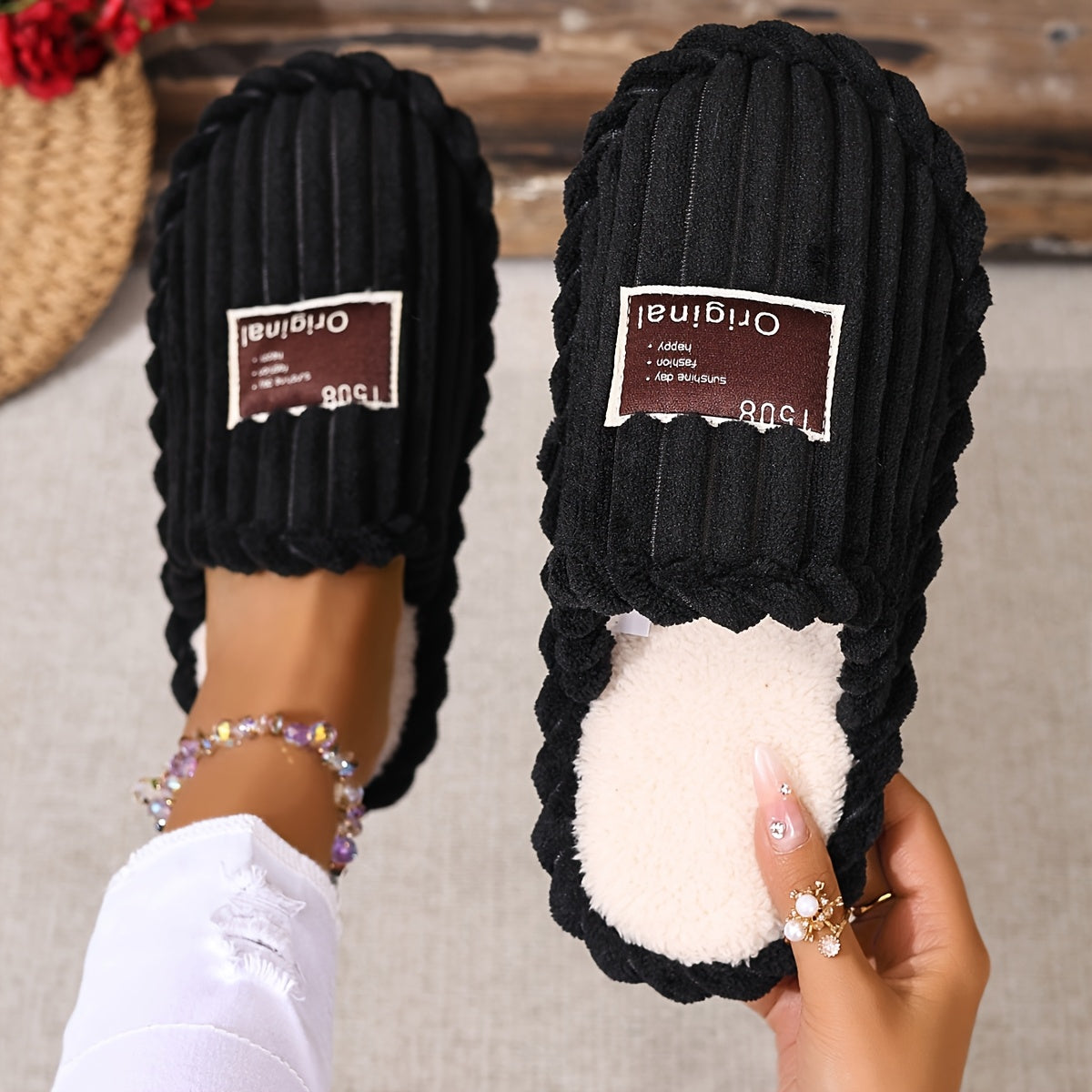 Women’s Faux Fur Slippers with Non-Slip EVA Sole, All-Season, 5 Colors