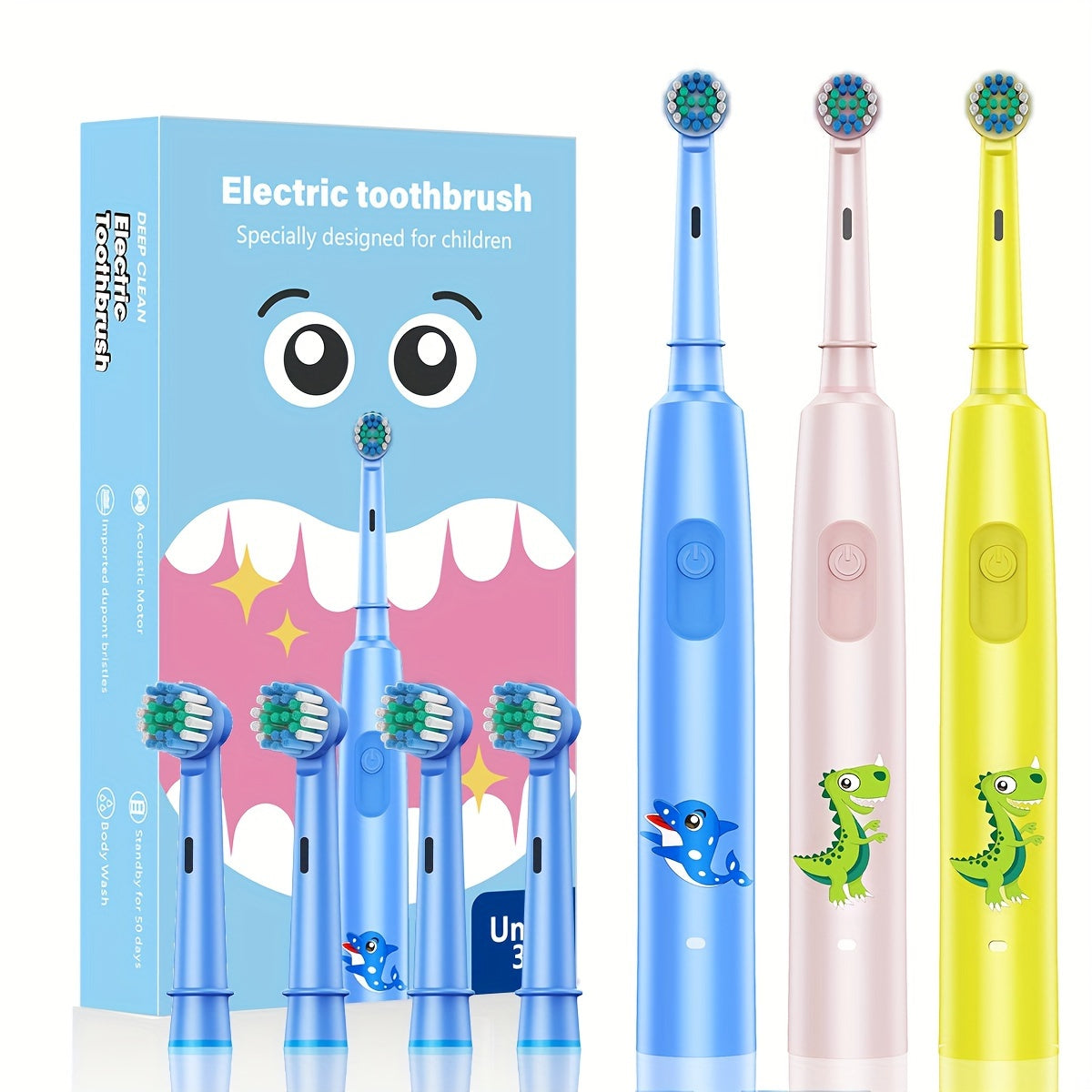 Yoshlar uchun elektr tish cho'tkasi, 3 rejimda, USB orqali zaryadlanadigan va chuqur tozalash uchun yumshoq tuklar bilan.