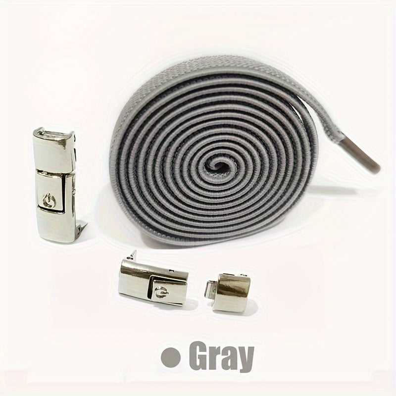 Unisex Elastic Flat Shoelaces With Metal Buckles No Tie Shoe Accessories