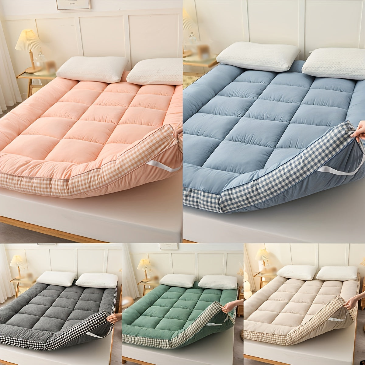 Quilted Mattress Topper with Soft Polyester Filling 6-8cm Breathable Non-Waterproof