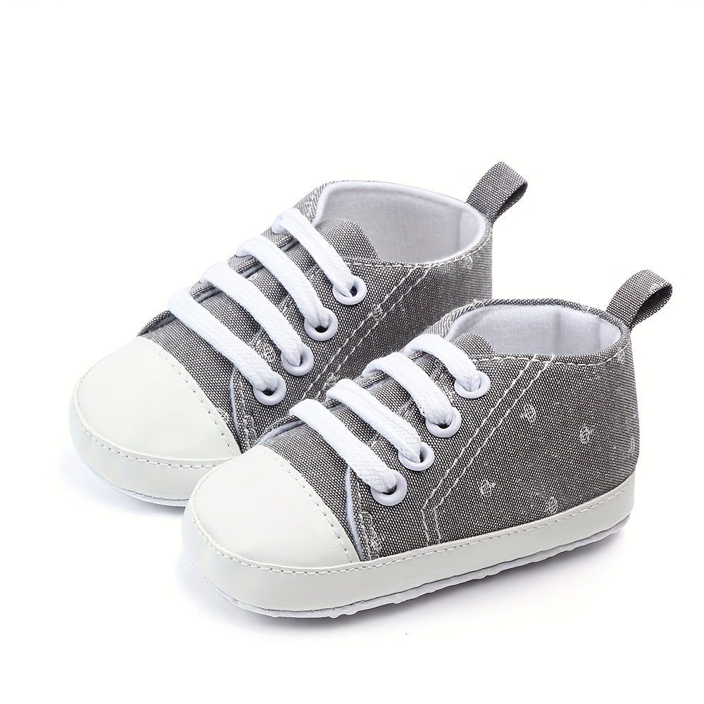 Baby Canvas Sneakers with Cartoon Print Adjustable Lace-Up Indoor Casual Shoes