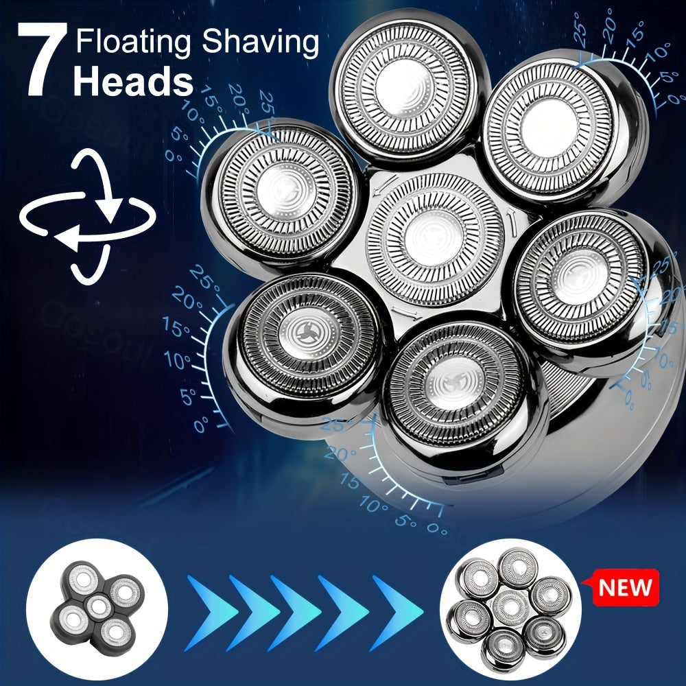 Electric shaver for bald men with 7 attachments 5-in-1 nose hair trimmer facial cleaner