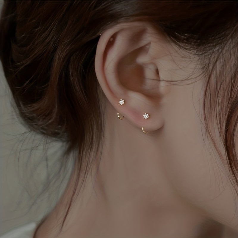 Pendientes con forma de C para mujer con incrustaciones de cristales para fiestas y accesorios