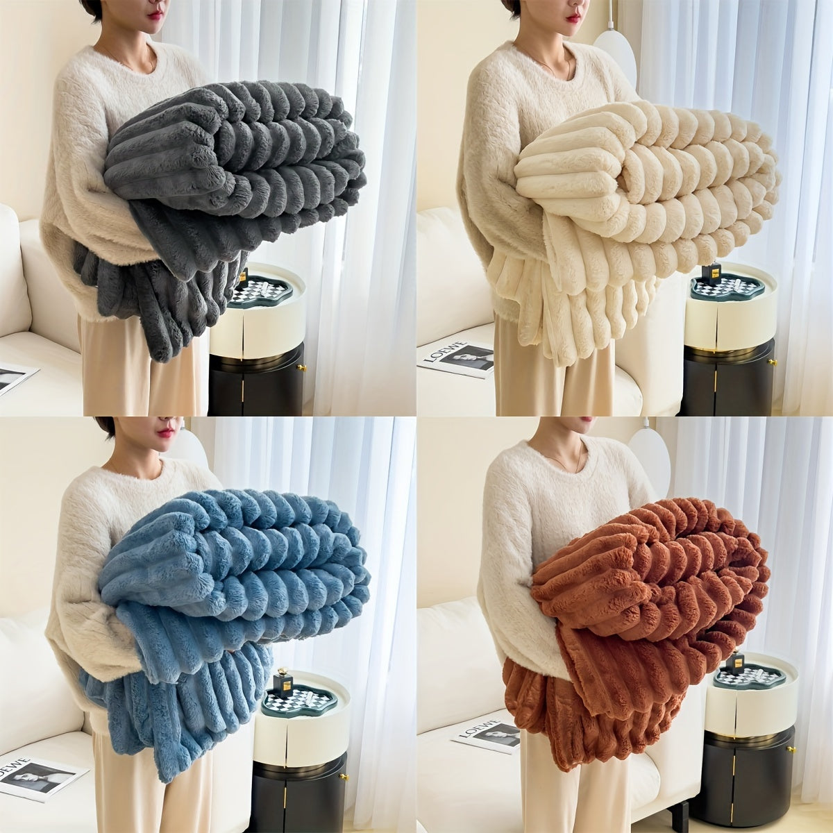 Double-Sided Fleece Blanket Soft Warm Throw Blanket for Dorms Offices Cars Sofa Travel