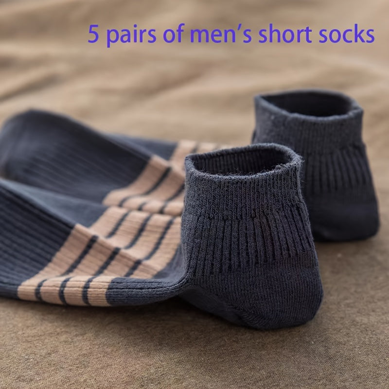 Men's Athletic Ankle Socks 5 Pairs Breathable Sweat-Absorbent Polyester Blend with Odor Control