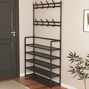 Iron Storage Organizer with 8 Dual Hooks Shoe Rack Coat Hanger for Living Room Bathroom Hallway