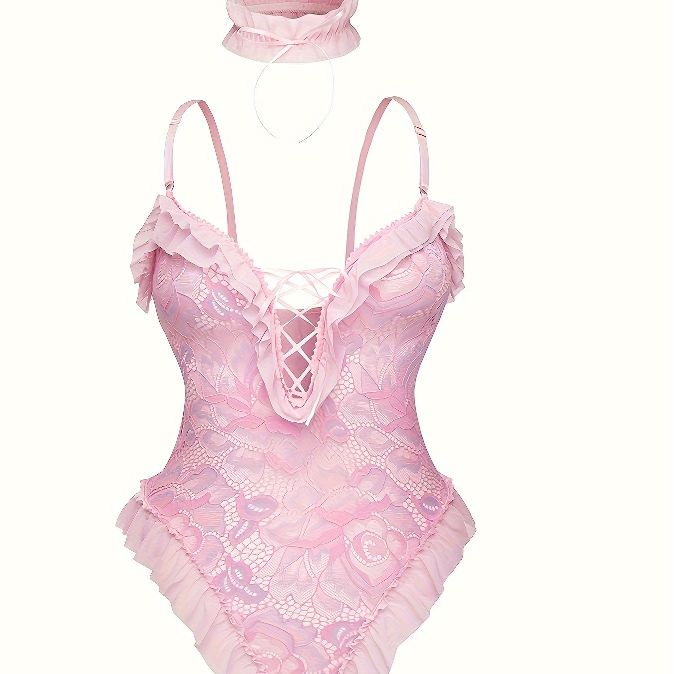 Cho'ziluvchan, ruffle detali bilan dantel bodysuit. Yarim shaffof, rangli blok dizayni, qo'l bilan yuvish mumkin. Ayollar uchun ichki kiyim PDYY240709.