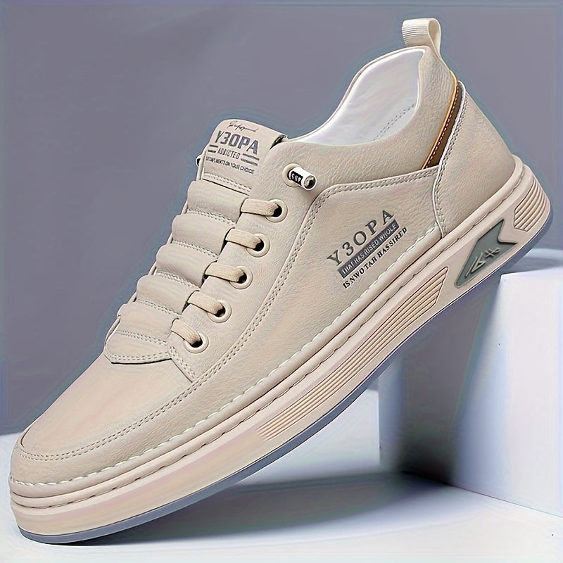 Men's White Low-Top Casual Sneakers with Rubber Sole Non-Slip Lace-Up