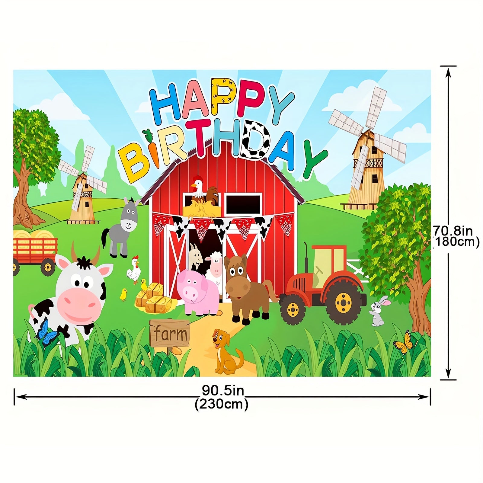 Large Farm Animal Birthday Party Backdrop Polyester Photo Background for Kids Celebrations 129x150cm
