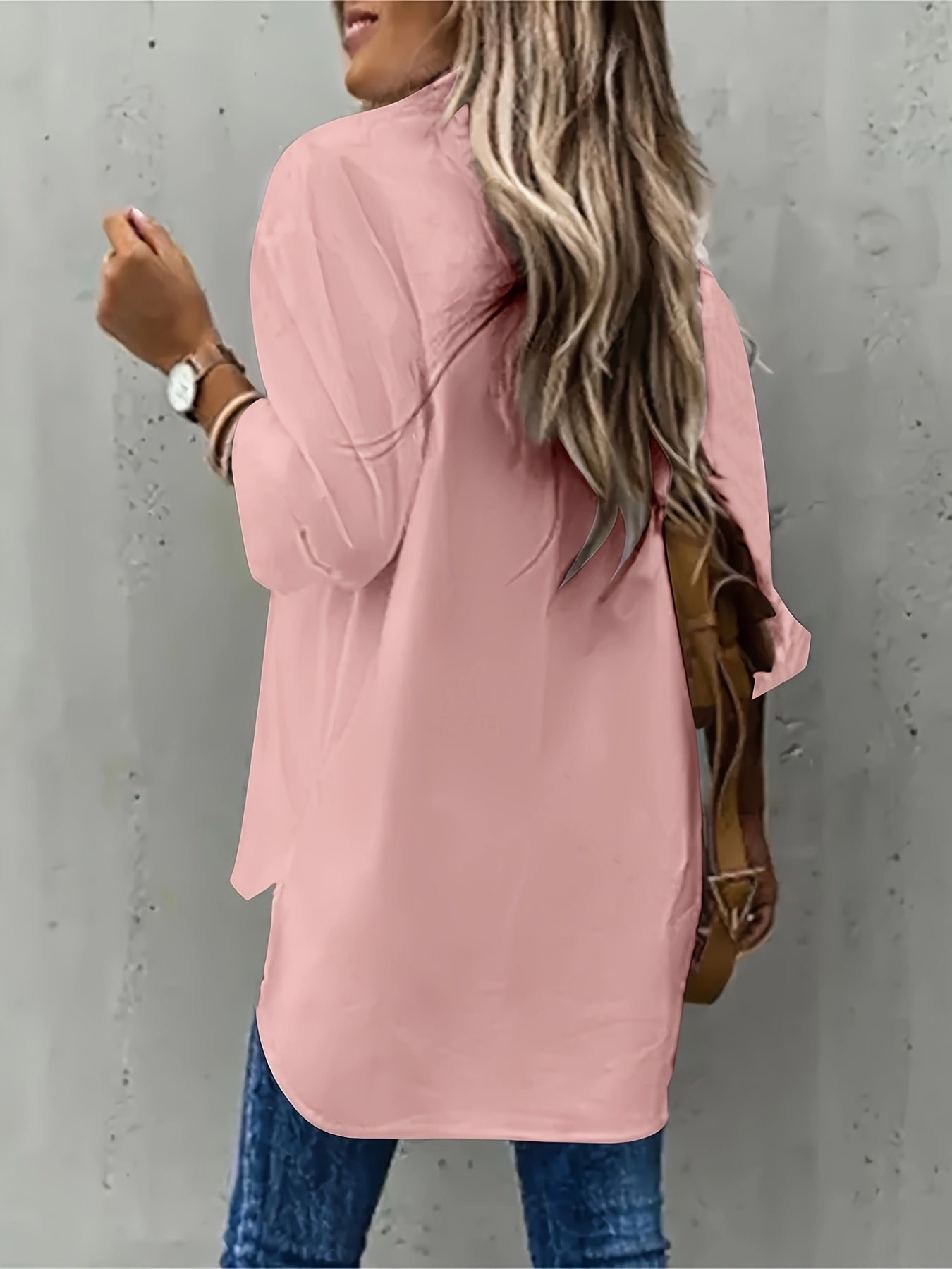Women's Plus Size Casual Cotton Blend Blouse with Solid Color Long Sleeves and Lapel Collar