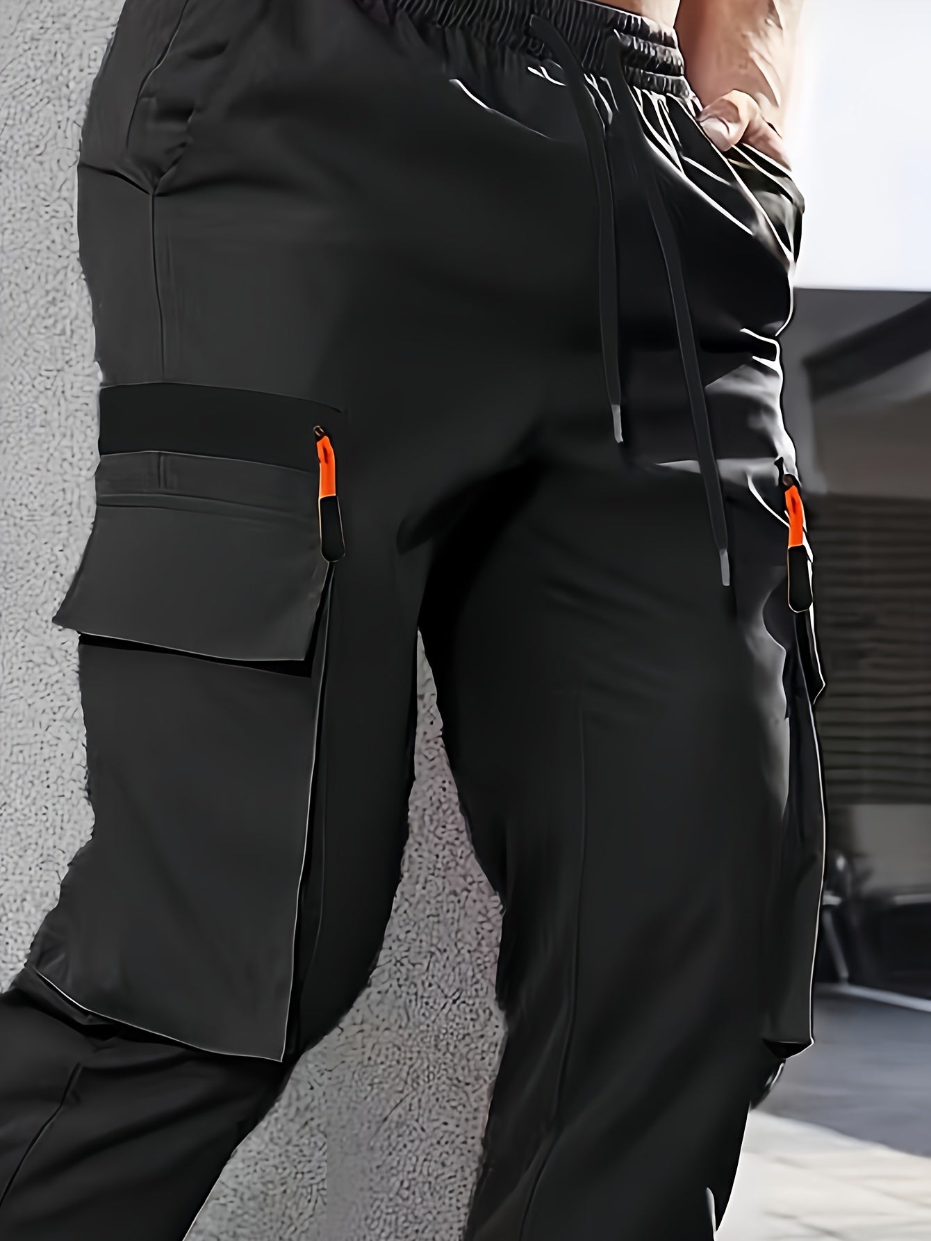 Men's Casual Cargo Pants Polyester Elastic Waist Multi-Pocket Regular Fit for Spring Fall