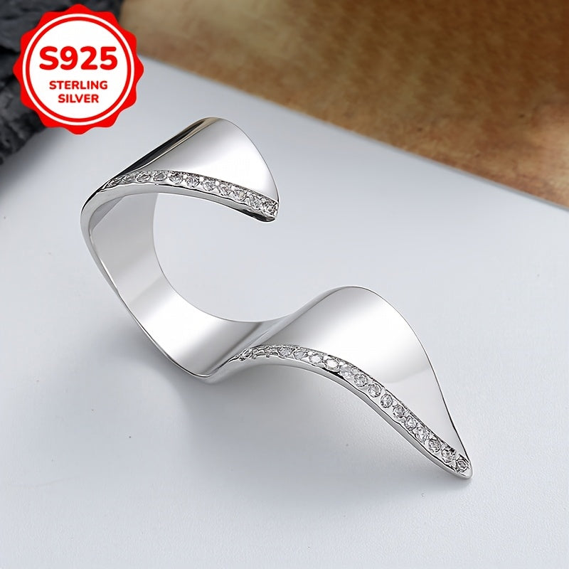 Women's Silver Ring with Irregular Geometric Synthetic Zirconia Inlay