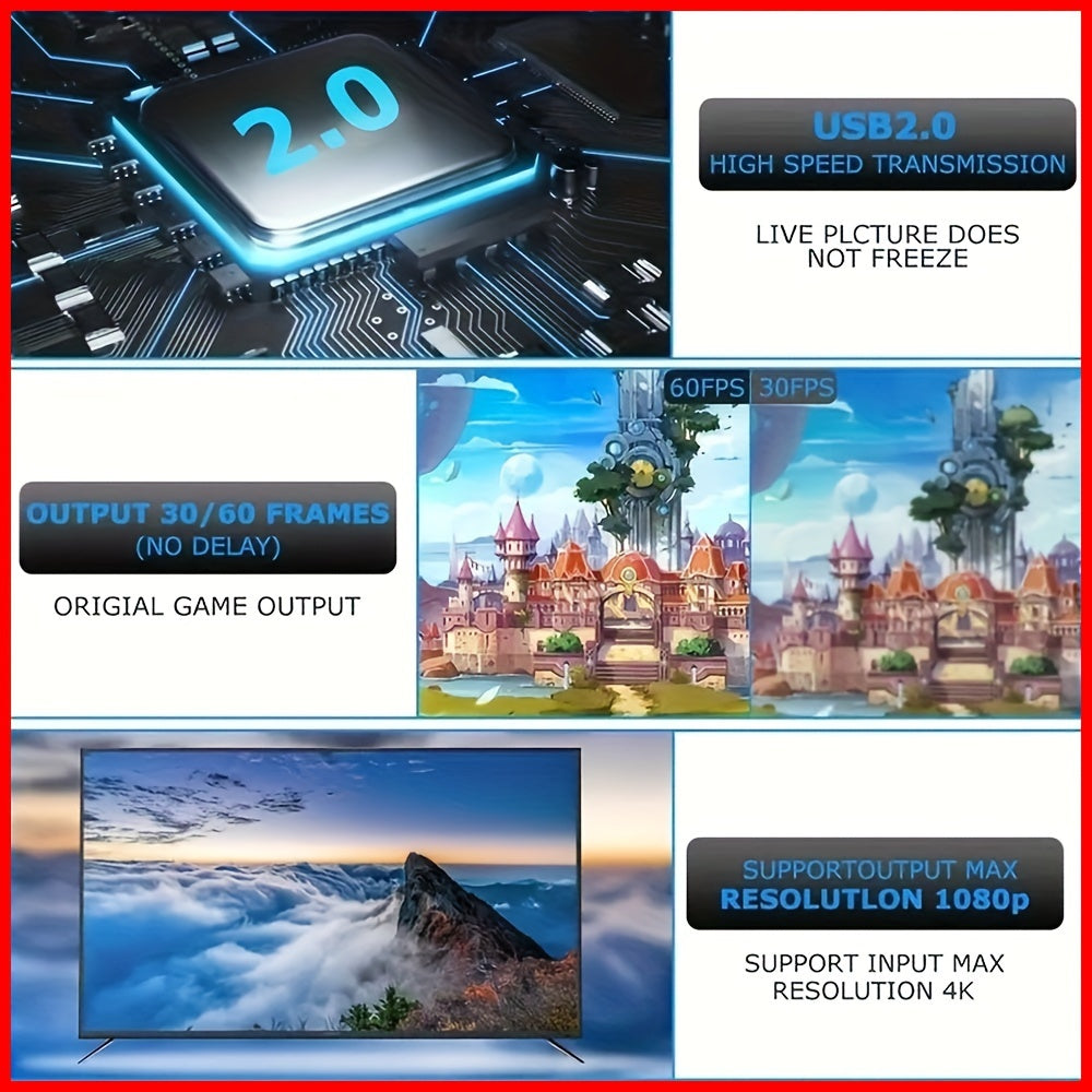 4K HDMI Video Capture Card for Gaming Streaming Conference USB Powered Compatible with Windows Android MacOS