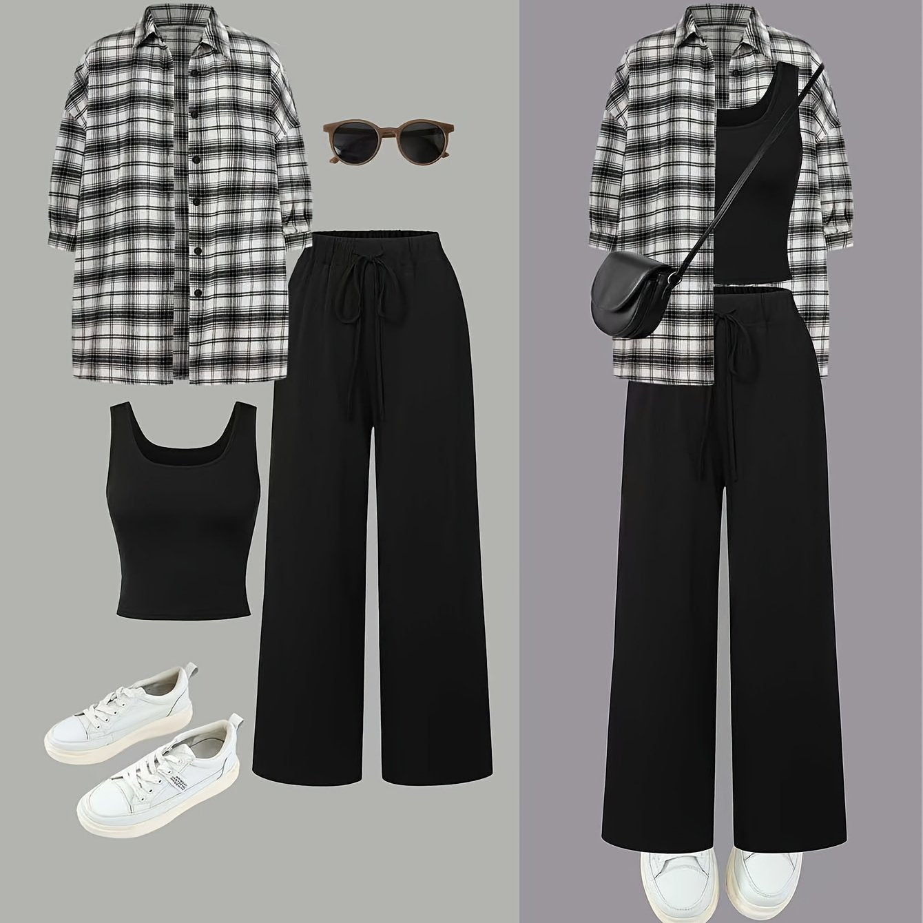 Женский комплект из 3 предметов: рубашка, топ и брюки однотонного цвета