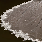 Handcrafted Bridal Wedding Veil with Beading and Lace Trim for Weddings