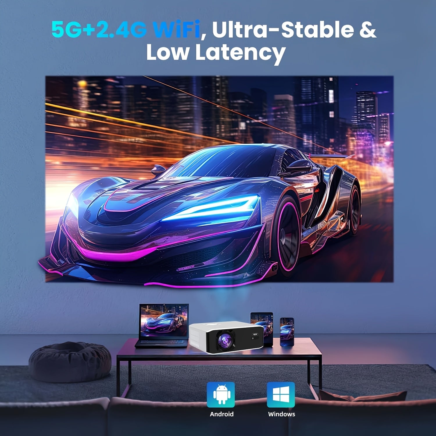 1080P Full HD Home Theater Projector with 4K Support and WiFi