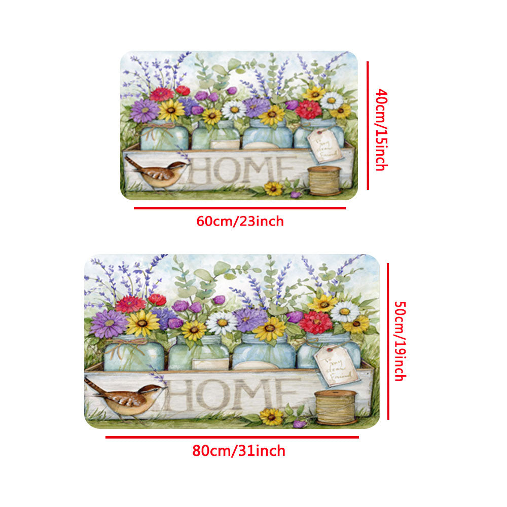 Spring Floral Bird Door Mat, Anti-Fatigue, Machine Washable, Non-Slip, 1.2cm Thick