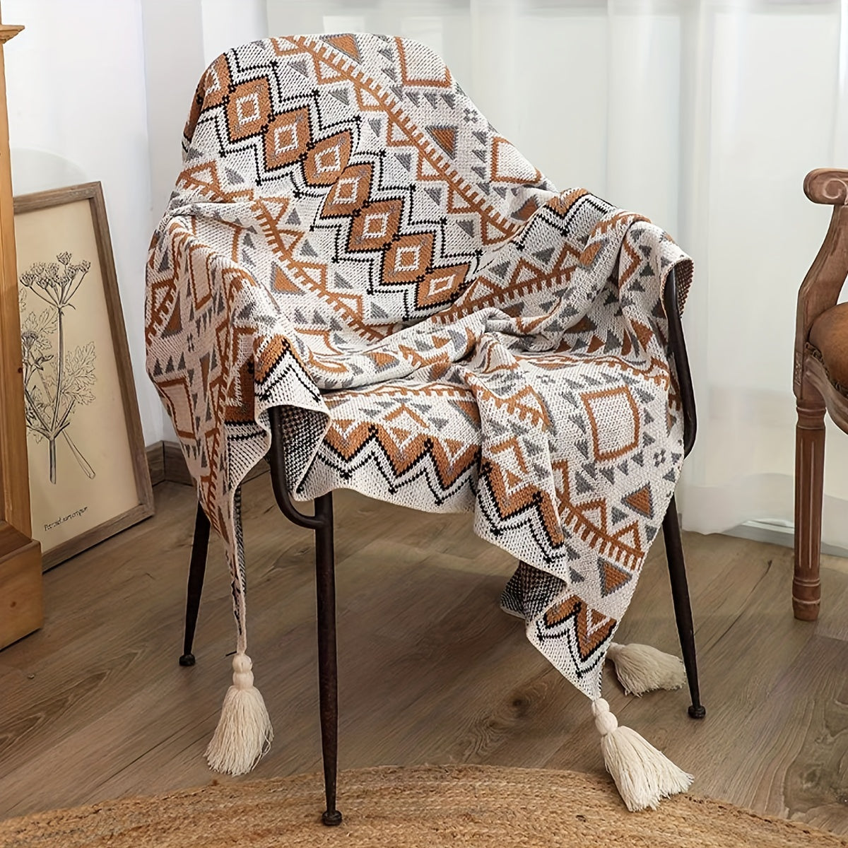 Богемский Navajo Sunlight Sofa Throw Blanket - Этот очаровательный плед с бахромой и полосатым дизайном в фэнтезийном стиле устойчив к пятнам и идеально подходит для всех сезонов. Изготовлен из прочного полиэстера с тканым узором, этот многофункциональный