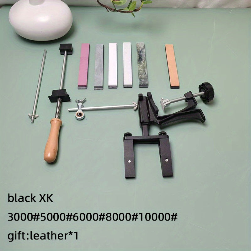 Afilador de cuchillos de cocina con sistema giratorio, ángulo ajustable, base de madera, mango ergonómico