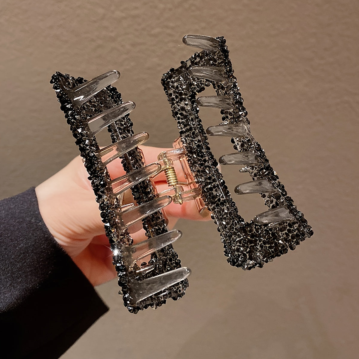 Women's Square Water Diamond Grip Hair Clips Set PVC Elegant Minimalist Oblong Rhinestone