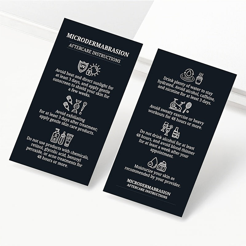 Juego de 50 tarjetas de instrucciones de cuidado posterior a la microdermoabrasión duraderas para tratamientos de cuidado de la piel y belleza