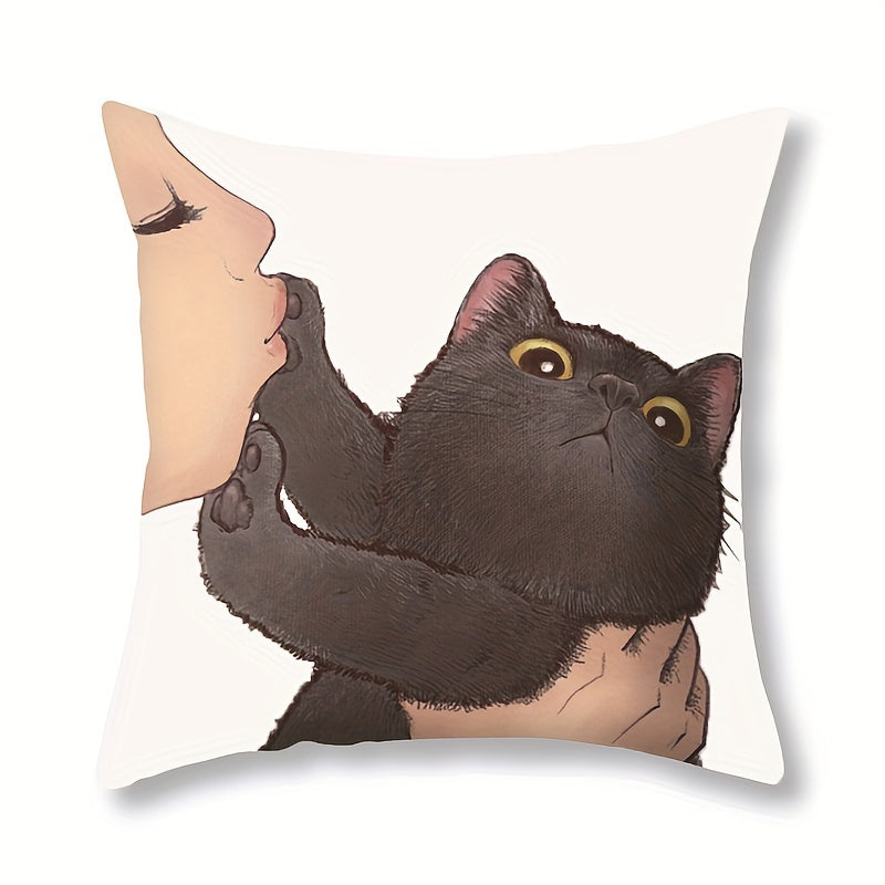 Reversible Cat Throw Pillow Cover 44.96x44.96cm Easy to Clean Zipper Closure Home Decor