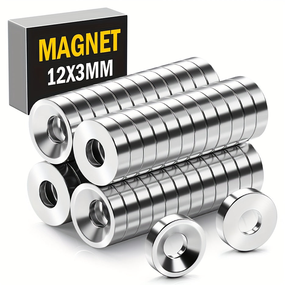20 Heavy-Duty Neodymium Disc Magnets 12x3mm with 4mm Countersunk Hole for Tools and Home