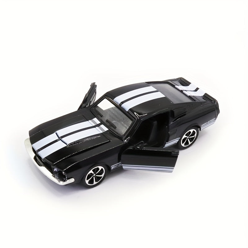 Toybox Legend, Vintage Mustang 1:32 o'lchamdagi qotishma o'yinchoq mashinasi - Orqaga tortish harakati, ochiladigan eshiklar, o'g'il bolalar uchun mukammal tug'ilgan kun sovg'asi - Kulrang, Oq, Qizil, Moviy, Sariq, Qora variantlari.