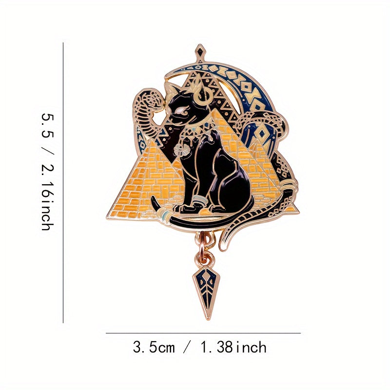 Vintage-Inspired Pharaoh Cat Brooch Pin Alloy Elegant Jewelry for Clothes Hats Backpacks