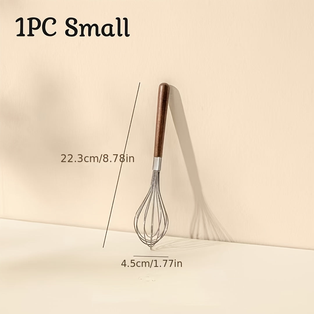 Stainless Steel Handheld Egg Beater with Wooden Handle for Baking