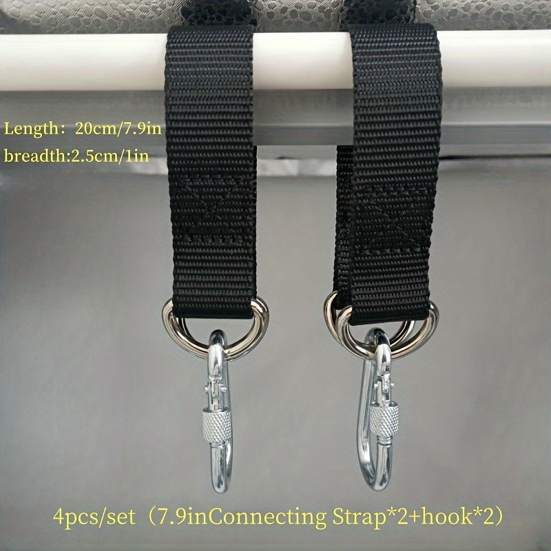 4pcs Outdoor Hanging Strap Set with Hooks Black Webbing for Camping Swings Sandbags Hammocks