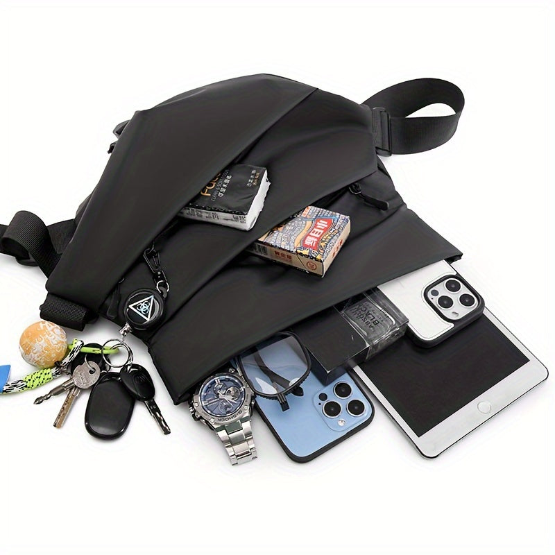 Men's Water-Resistant Oxford Chest Bag with Magnetic Closure and Ruched Detail for Daily Commutes