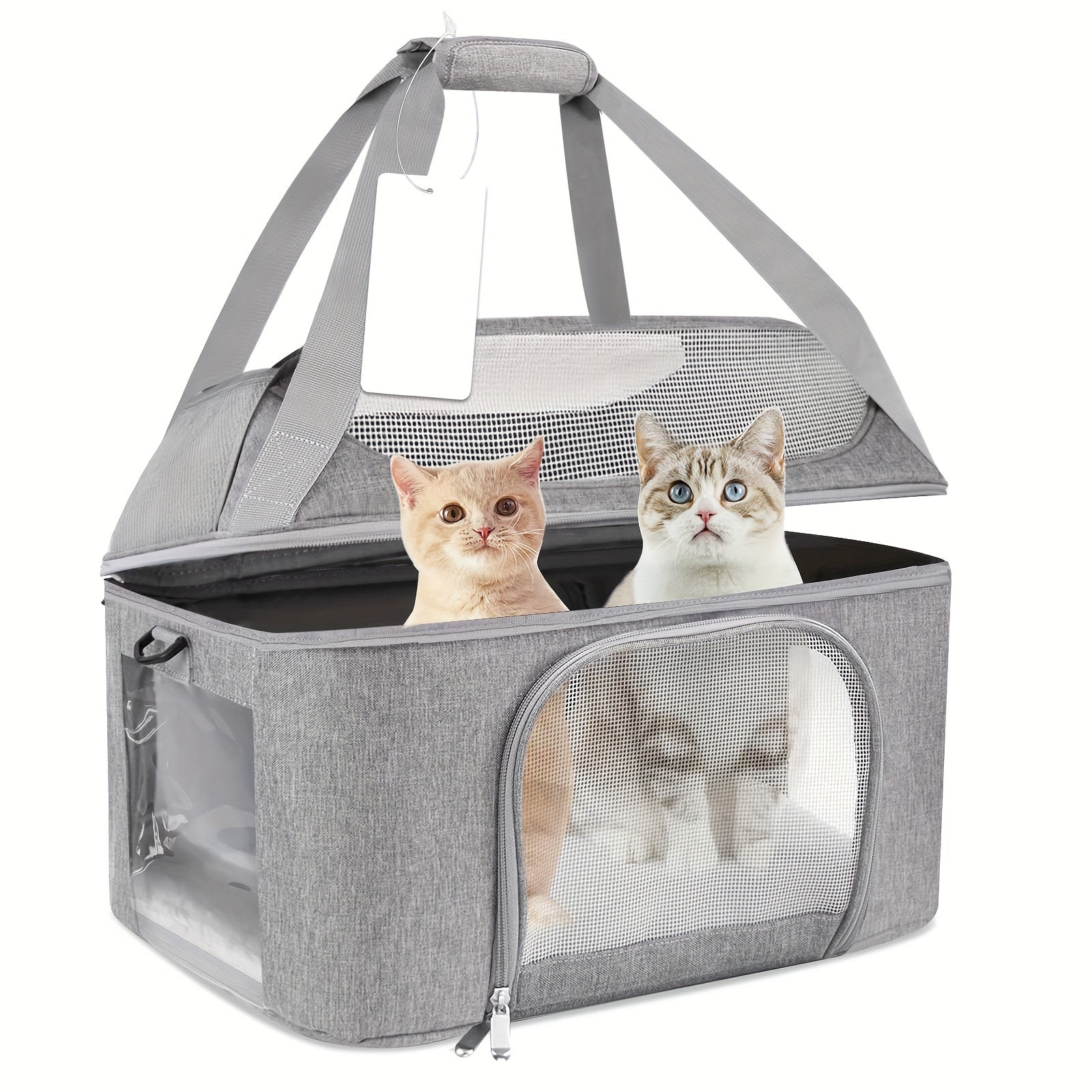 Durable Gray Polyester Pet Carrier Bag for Dogs and Cats with Zipper Closure