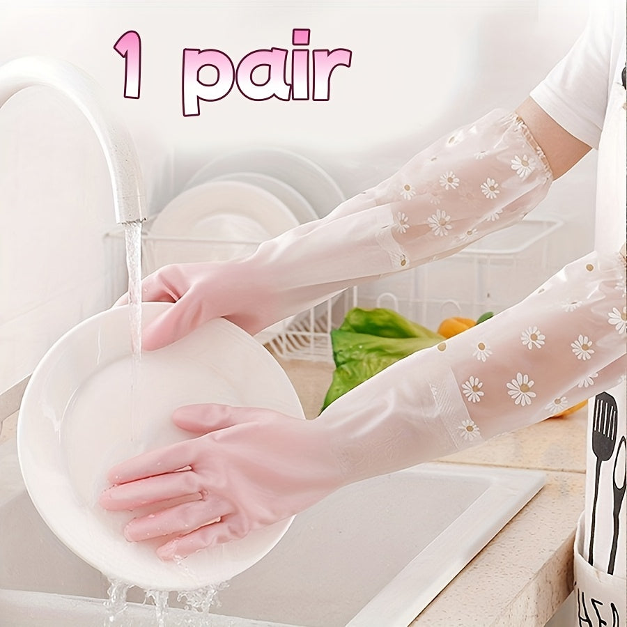 Waterproof PVC Cleaning Gloves Non-Slip Grip Kitchen Bathroom Home Use