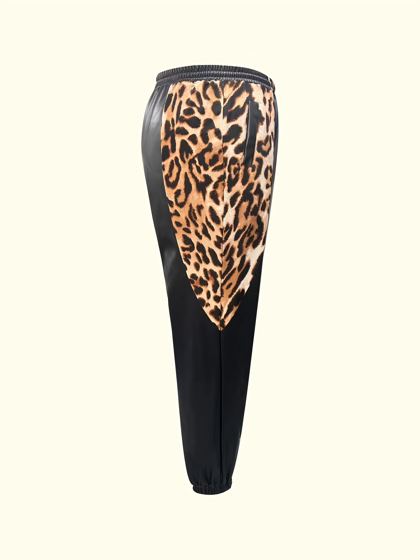 Women's High-Waisted Joggers with Leopard Print Panel Casual Comfortable Versatile