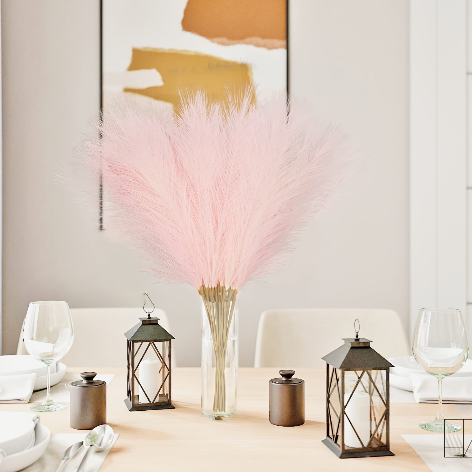 10 Pieces Pink Faux Pampas Grass Branches for Home and Wedding Decor
