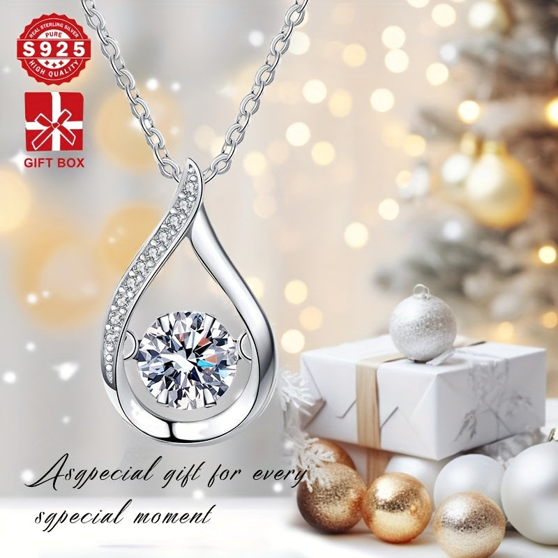Women's Silver Water Drop Necklace with Zirconia and Main Stone for Gift and Daily Wear