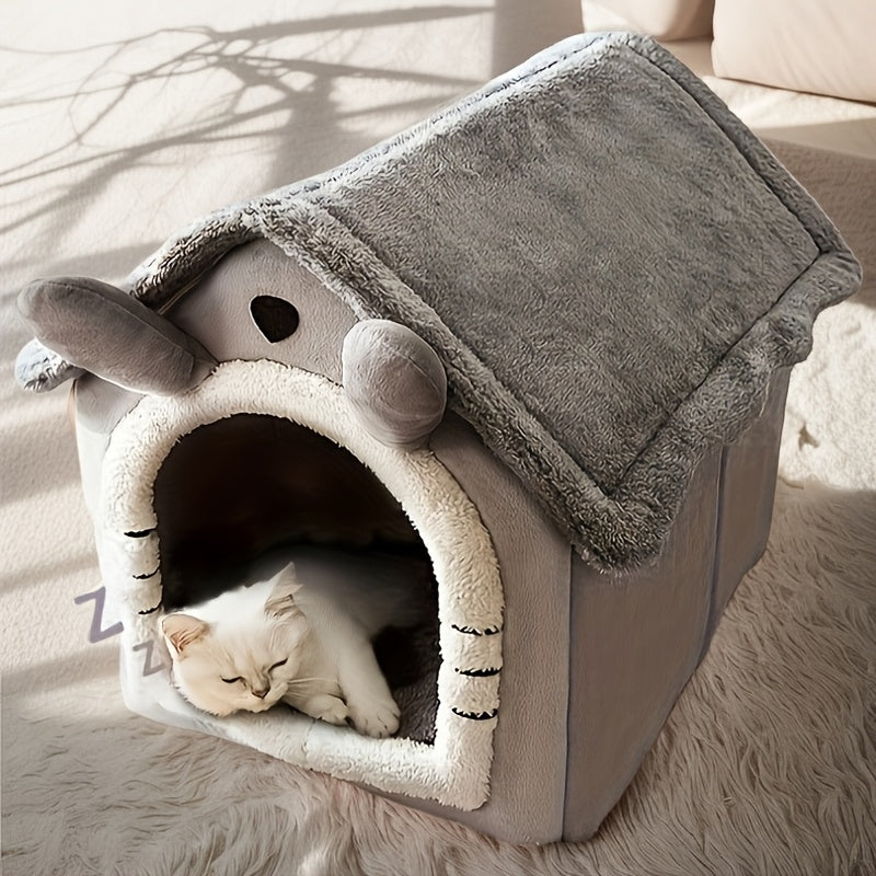 Pet House for Cats and Dogs with Washable Winter Bed Soft Polyester Classic Style