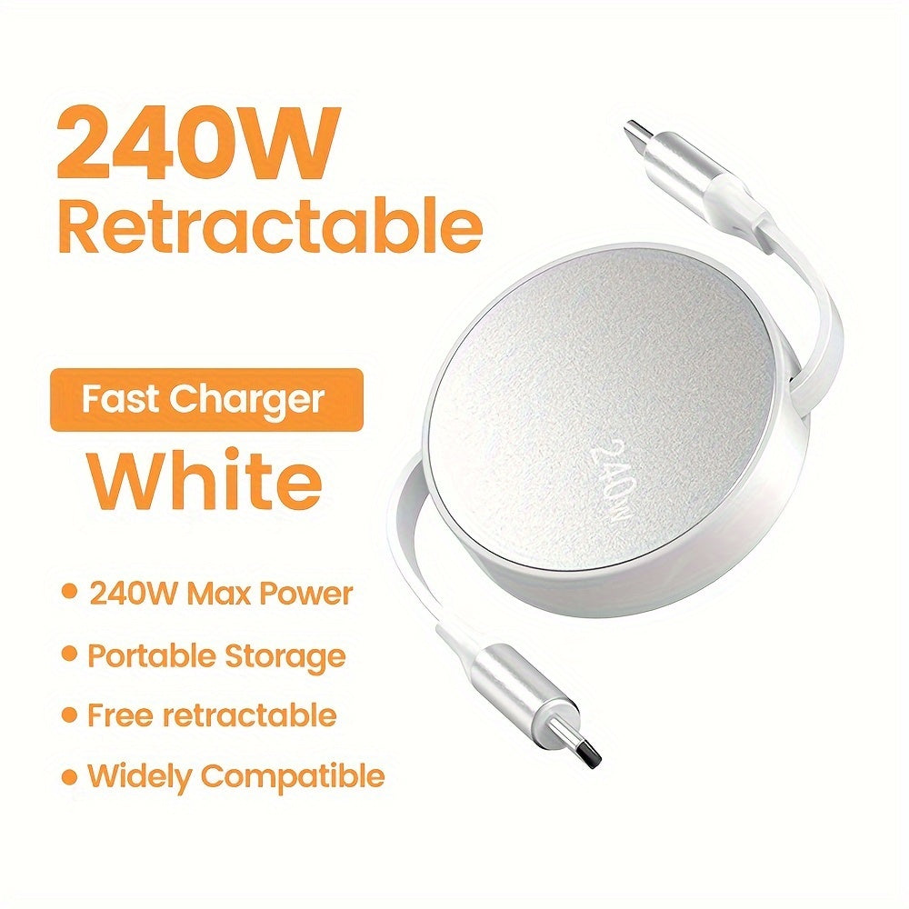 240W Fast Charging TypeC Dual Head Retractable Data Cable for Laptop and Mobile Phones 1m