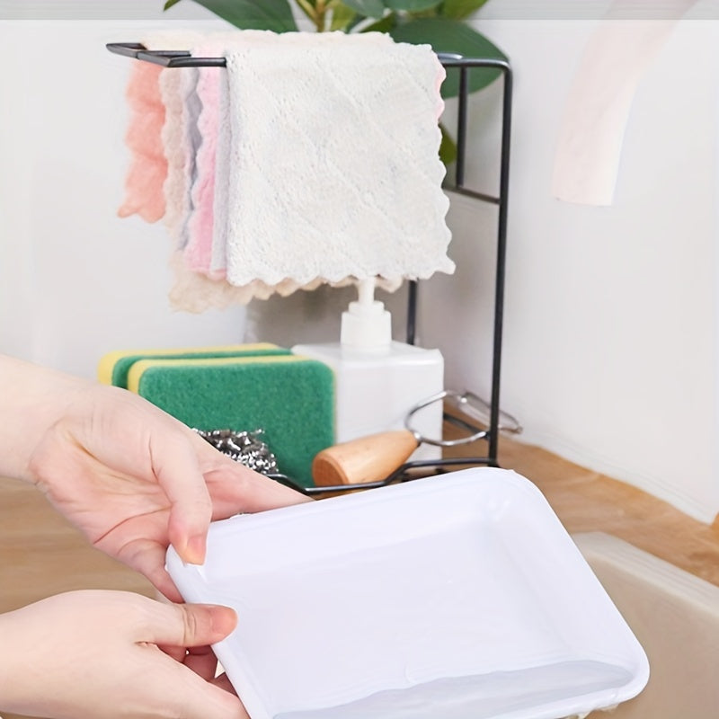 White Wall-Mounted Dishcloth Rack Kitchen Sink Shelf Towel Holder