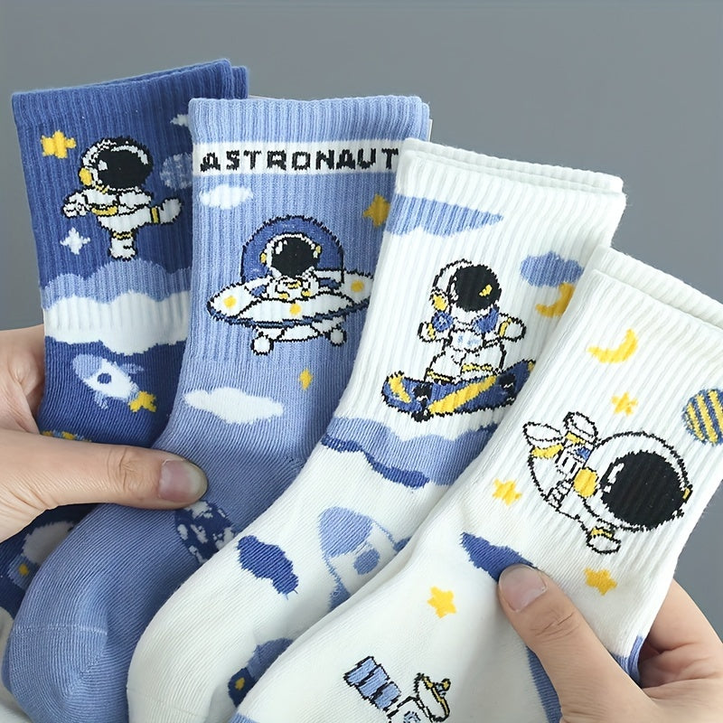 Kids' Crew Socks 8 Pairs Astronaut Pattern Breathable Spring Summer Toddler Boys Girls