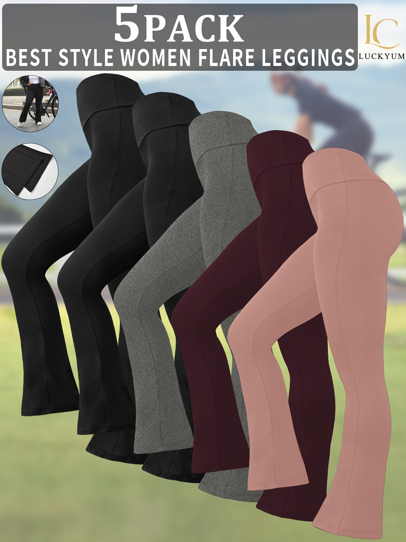 Women's Flare Leggings High Waist Tummy Control Solid Color Knit Wide Leg Activewear