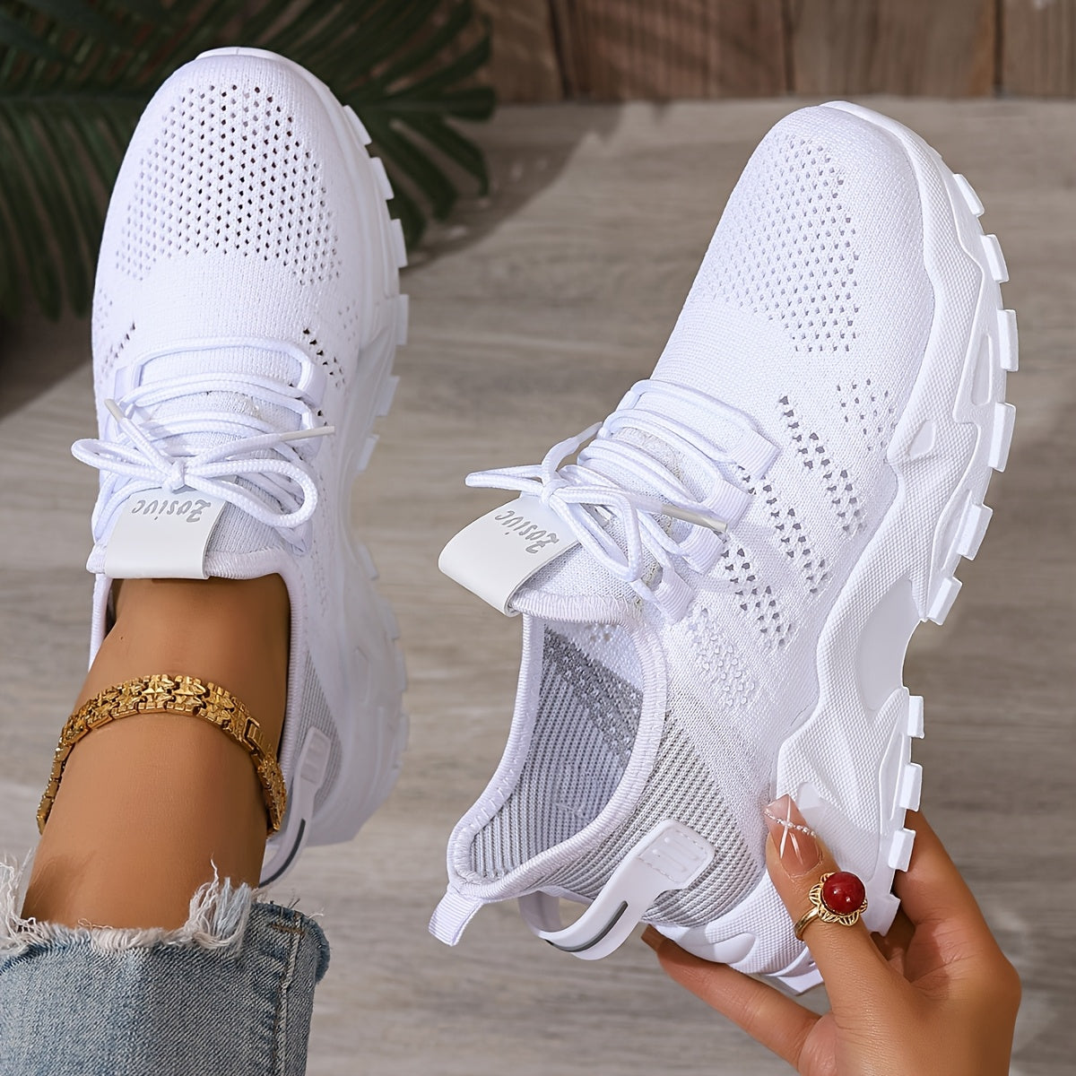 Women's Breathable Mesh Casual Sneakers Lightweight Running Shoes White Low-Top