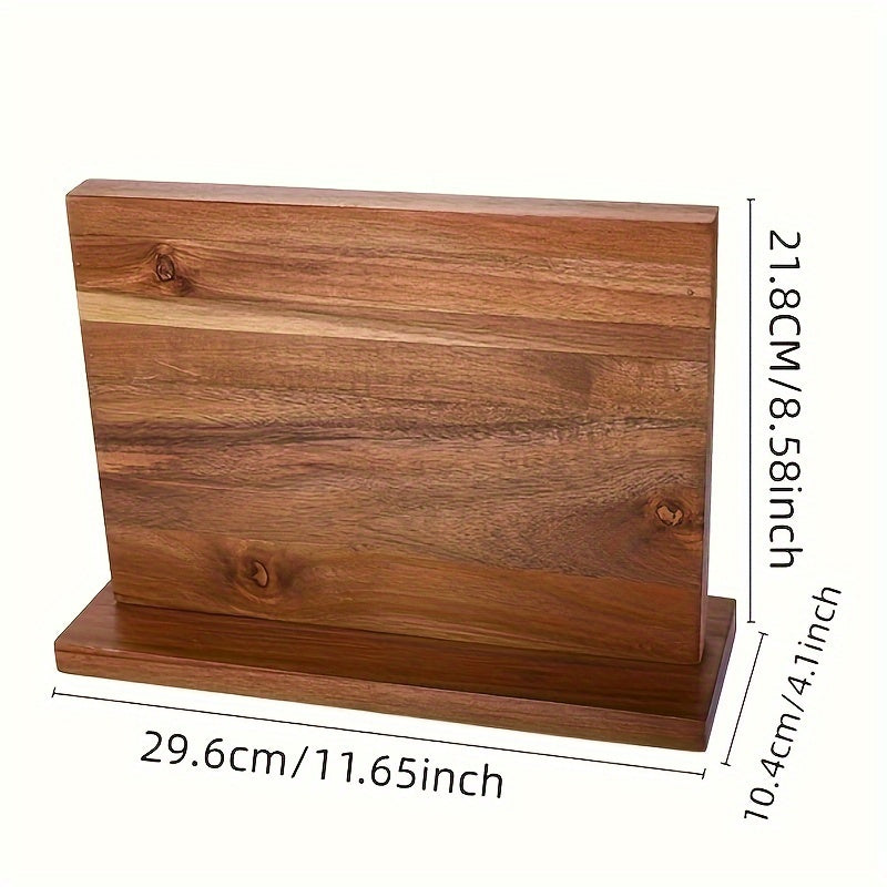 Magnetic Acacia Wood Knife Holder Square Double-Sided Kitchen Organizer