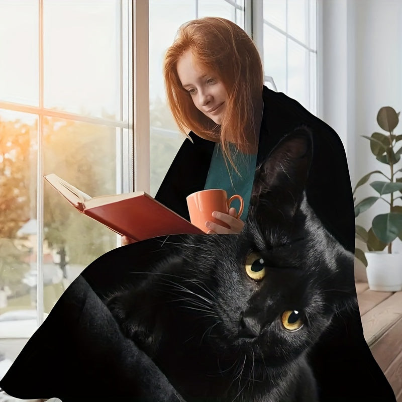 Black Cat Flannel Throw Blanket Cozy Soft Sofa Bed Halloween Gift