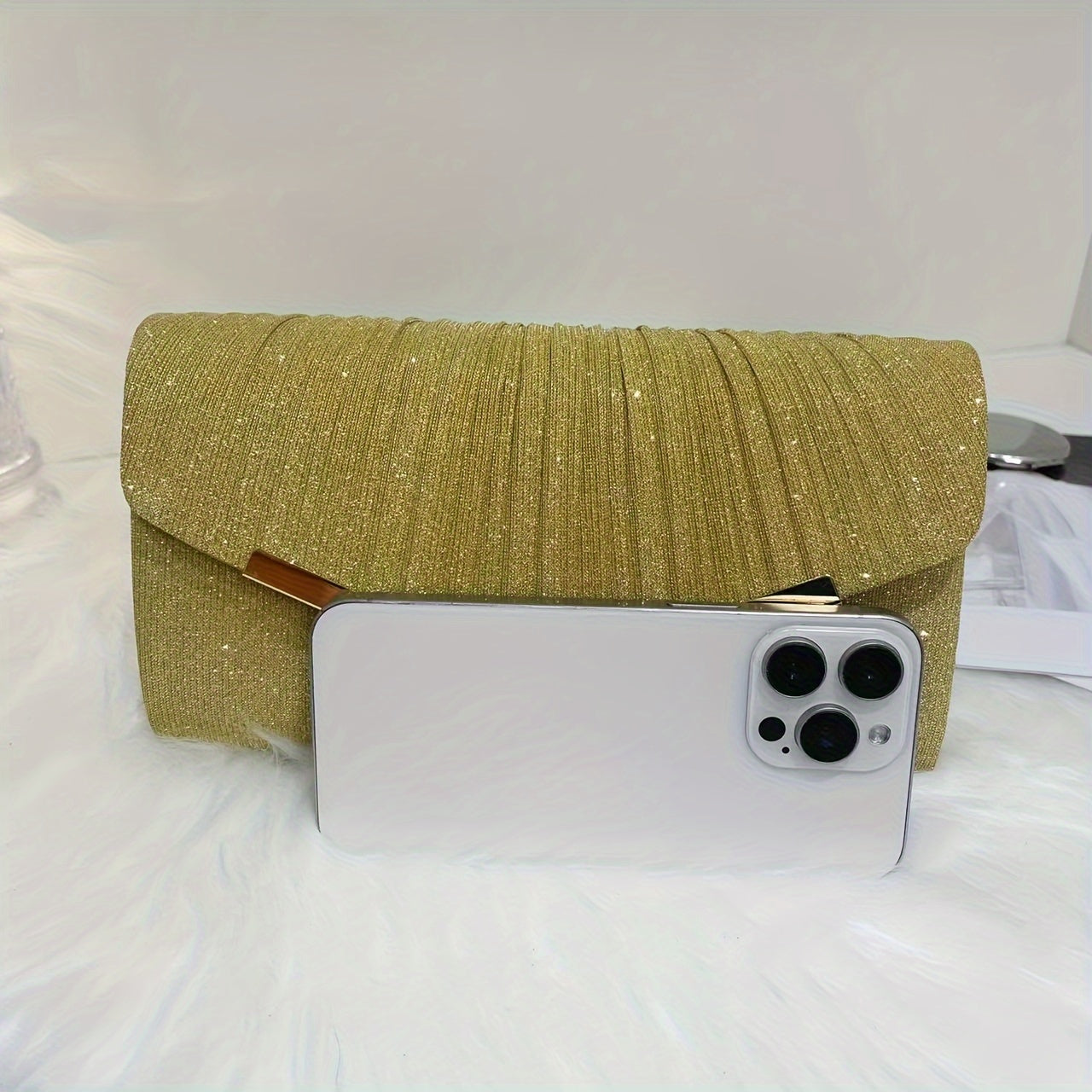 Women's Glitter Fabric Envelope Clutch Bag with Removable Strap for Weddings and Parties