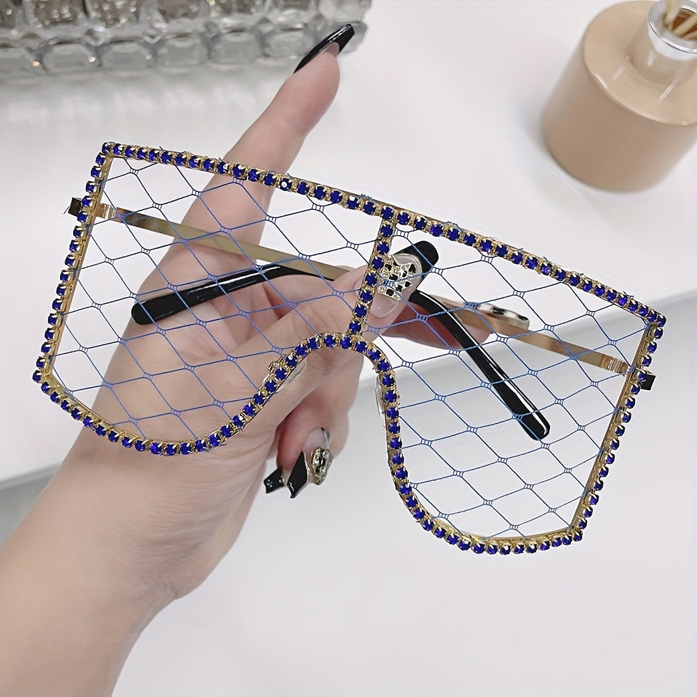 Women's Fashion Shield Glasses with Mesh and Rhinestones for Party and Prom